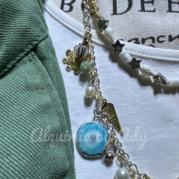 Layered beaded handmade shell 🐚 necklace aura quartz pearls - Picture 6 of 10